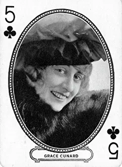 Five of Clubs, Grace Cunard, Vintage Playing Card and Collectible Tobacco Card, 1916