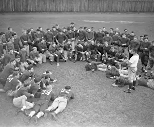 Evanston Prints: Coach Lynn Waldorf Talking to Squad of Recruits for Football Team