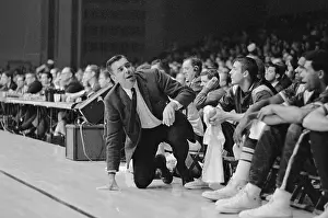 Prints of (Original Caption). L. A. Lakers coach, Bill Van Breda Kolff, formerly a college coach at Princeton University, is starting his 1st year as professional basketball coach of the L.A. Lakers Hoops Through Time: A Visual Journey of Basketball History: Coach Bill Van Breda Kolff on Sidelines