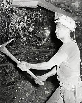 Illinois Prints: Coal Miner Breaking Coal Off Rock Face