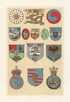 Morocco, North Africa Collection: Coat of arms of African and Asian countries, chromolithograph, published 1897