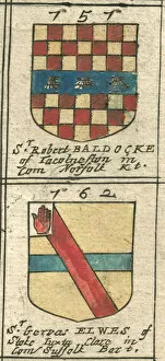 Images Dated 28th February 2013: Coat of arms copperplate 17th century Baldock and Elwes
