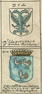Coat of arms copperplate 17th century Bouverie and Cullen
