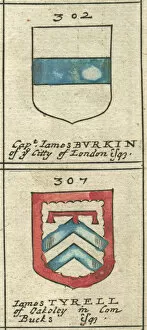 Coat of arms copperplate 17th century Burkin and Tyrell
