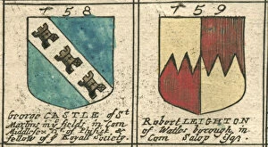 Coat of arms copperplate 17th century Castle and Leighton