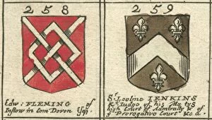 Coat of arms copperplate 17th century Fleming and Jenkins