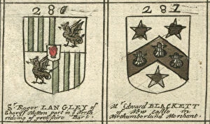 Coat of arms copperplate 17th century Langley and Blackett