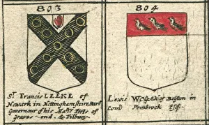 Images Dated 2nd March 2013: Coat of arms copperplate 17th century Leeke and Wogan