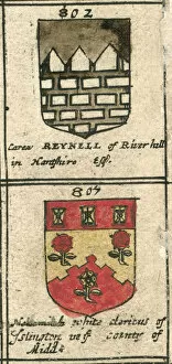 Coat of arms copperplate 17th century Reynell and White