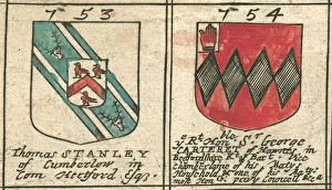 Images Dated 28th February 2013: Coat of arms copperplate 17th century Stanley and Carteret