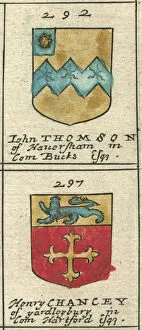 Images Dated 26th February 2013: Coat of arms copperplate 17th century Thompson and Chauncy