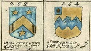 Coat of arms copperplate 17th century Thomson and Chetwynd