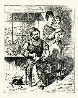 Cobbler repairing shoes, New Orleans, 19th Century