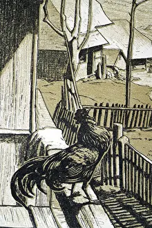 Jugendstil Prints: Cockerel crowing in the morning