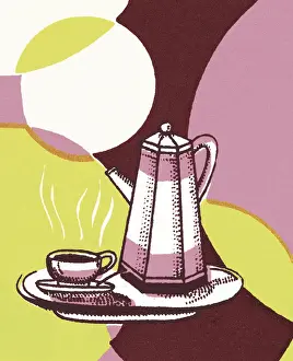 Caffeine Prints: Coffee Cup and Carafe on a Tray