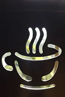 Pictogram Prints: Coffee pictogram on wooden material