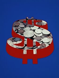 Coins arranged in dollar sign