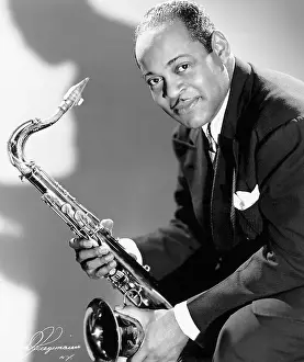 Saxophone Prints: Coleman Hawkins Holding Saxophone