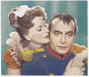 Prints of Collectible tobacco or cigarette card, Famous Love Scenes series, published in 1939 by Godfrey Phillips Ltd Timeless Elegance: The Iconic Greta Garbo Collection: Collectible cigarette card, Famous Love Scenes series, 1939