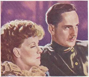 Prints of Collectible tobacco or cigarette card, Famous Love Scenes series, published in 1939 by Godfrey Phillips Ltd Timeless Elegance: The Iconic Greta Garbo Collection: Collectible cigarette card, Famous Love Scenes series, 1939