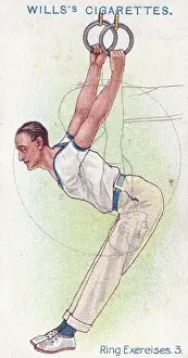 Collectible cigarette card, Ring Exercises, Physical Culture series, 1914