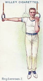 Collectible cigarette card, Ring Exercises, Physical Culture series, 1914