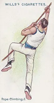 Collectible cigarette card, Rope Climbing Exercise, Physical Culture series, 1914