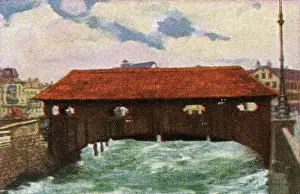 Collectible tobacco card, Covered Bridge, Zurich, Manoli Cigarettes, 1927