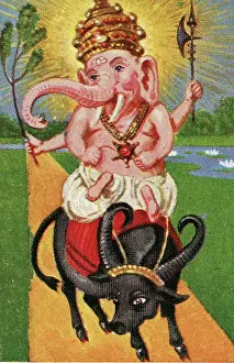 Collectible tobacco card, Hindu God Ganesha, Salem Cigarettes, 1927