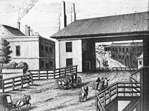 Prints of circa 1790: Traffic on a road with a toll house stretching across it. Searle Collection (Photo by Hulton Archive/Getty Images) Heritage Images Prints: Collecting Tolls