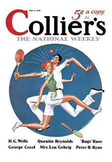 Prints of UNITED STATES - CIRCA 1935: Collier's: Tennis Collision (Photo by Buyenlarge/Getty Images) The Grand Slam Gallery: Collier's: Tennis Collision