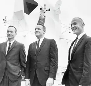 Mock Up Prints: Collins, Armstrong, and Aldrin with Lunar Lander Mock-Up