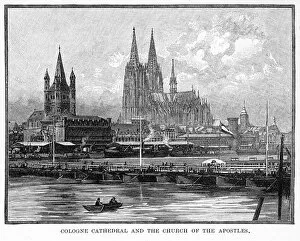 Images Dated 30th May 2017: Cologne Cathedral and the Church of the Apostles, Engraving, 1892