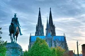 Images Dated 12th August 2012: Cologne Cathedral and Equestrian statue of Prussian Kings Kaiser Wilhelm II