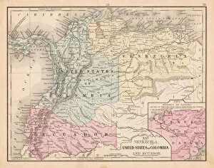 Panama Gallery: Colombia Ecuador Venezuela map 1867