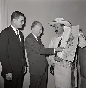 Robert W Prints: Colombian President Inspecting Coffee