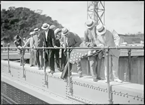 Canal Zone Prints: Colonel Geothals, Left, Describing Panama Canal