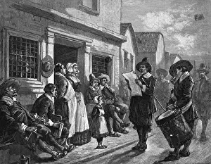 Colonial Prints: Colonial Town Crier In Town Scene