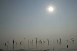 color image, colour image, copy space, fog, horizon over water, horizontal, lake