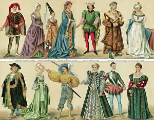 15th Century Prints: Color Litho of 14th & 15th Cent Costume