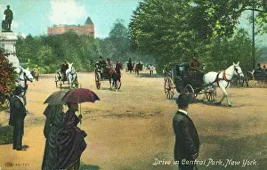 Time Captured: Vintage Art: Color lithograph postcard of a busy drive in Central Park, New York City, circa 1910