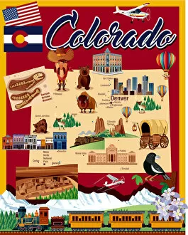 Images Dated 1st March 2018: Colorado Cartoon Map