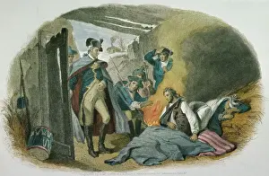 Cape Prints: Colored Engraving of George Washington Visiting Wounded Soldiers, Valley Forge