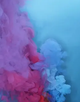 Prints of Pink and blue smoke that rises up and mixed into beautiful abstractions on a blue background Stone Prints: Colored smoke