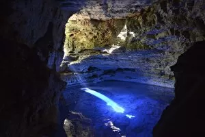 Images Dated 22nd July 2013: The colorful cave Poco Encantado with rays of light, Chapada Diamantina Mountains, Bahia, Brazil