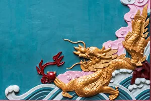 Local Landmark Gallery: Colorful dragon fresco in a buddhist temple