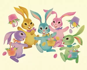 Unique Art Illustrations Gallery: Colorful Easter Rabbits