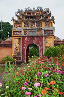 Vietnam Gallery: Colorful gate with flowers inside the Hue Citadel