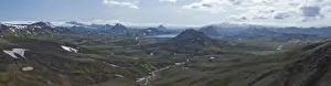 Look Outs Prints: Colorful volcanic landscape with snow fields in front of the Eyjafjallajoekull glacier