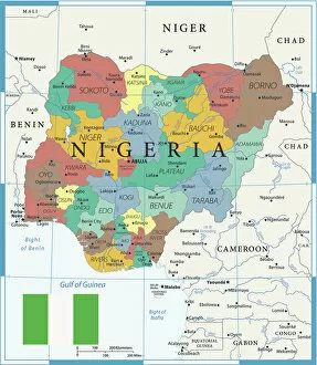 Map Collection: Coloured Map of Nigeria with Flag